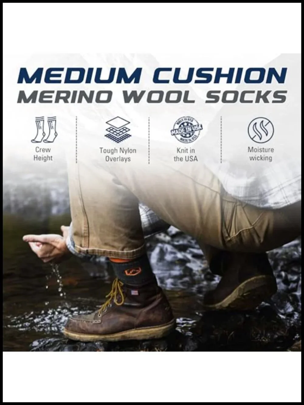 Merino Wool Hiking Socks for Men and Women - Cushioned Athletic Crew Anti